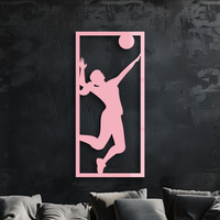 Volleyball Player Silhouette Metal Wall Art - Pink Modern Sports Décor - KAFGP186