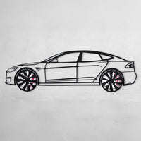 Tesla Model S Wall Art – Electric Car Steel Silhouette with Spinning Wheels-KAFMEKA045