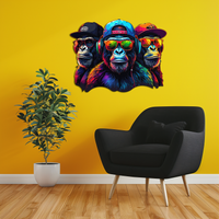 Cool Gorilla Trio Metal Wall Art – Neon Urban UV Printed Decor-KAFUVM014