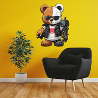 Cyborg Teddy Bear Metal Wall Art – Cool UV Printed Robo Decor-KAFUVM016