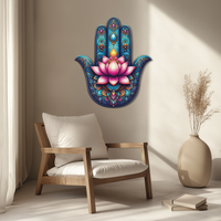 Lotus Hamsa Hand Metal Wall Art – Mystic Boho Decor-KAFUVM035