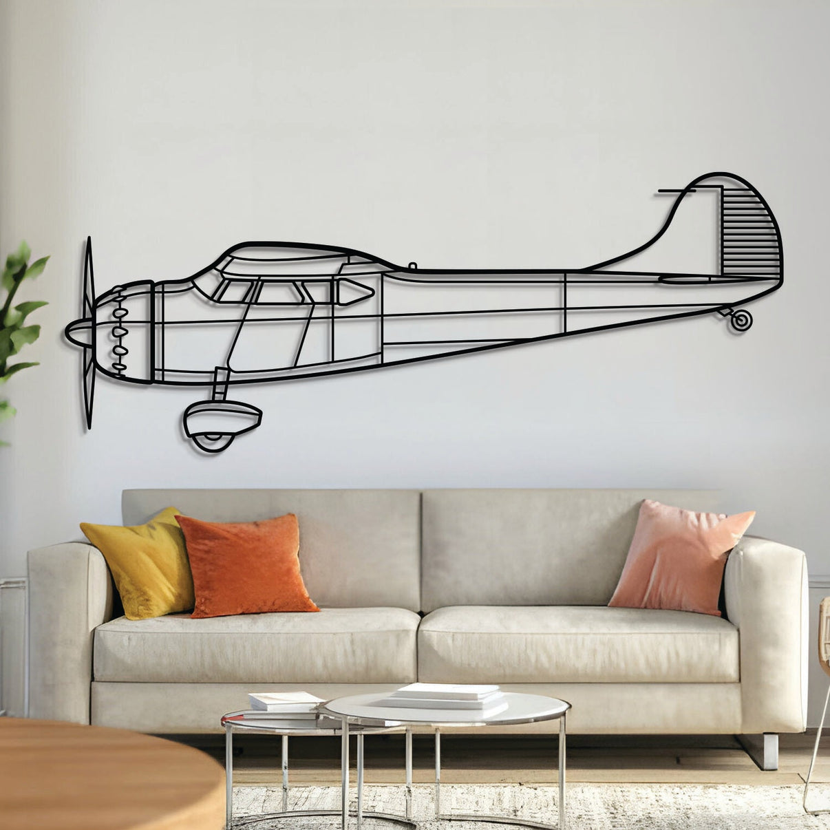 195 metal aircraft wall art in 2 mm laser‑cut steel with matte powder‑coated textured finish and 3D elevation screws