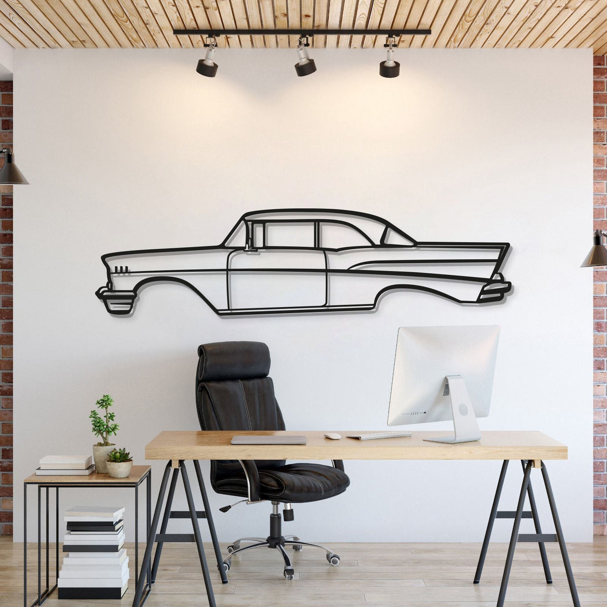 1957 Chevrolet Bel Air Coupe metal car wall art – iconic 1950s American classic coupe silhouette in textured matte steel