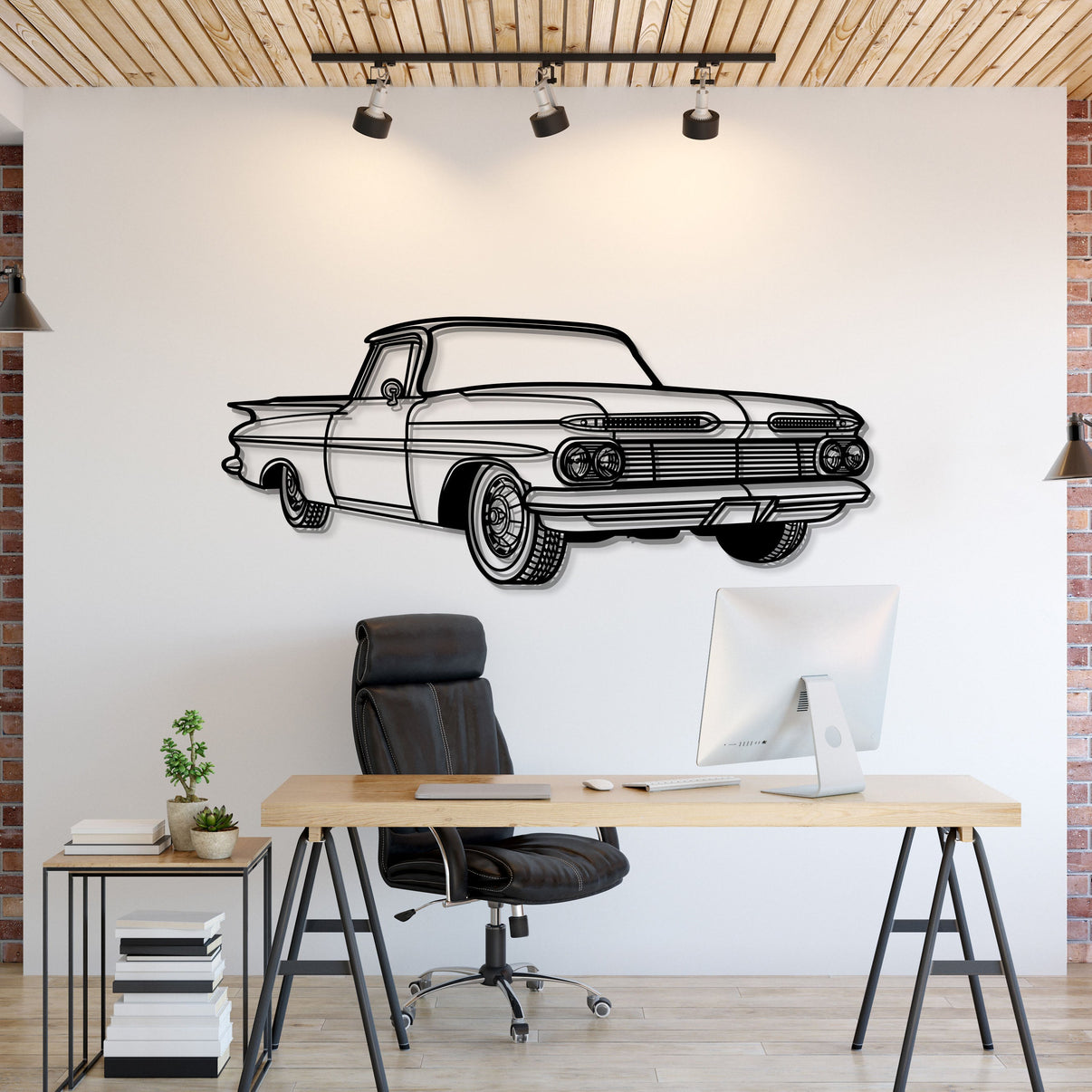 1959 Chevrolet El Camino perspective metal wall art – classic truck silhouette décor