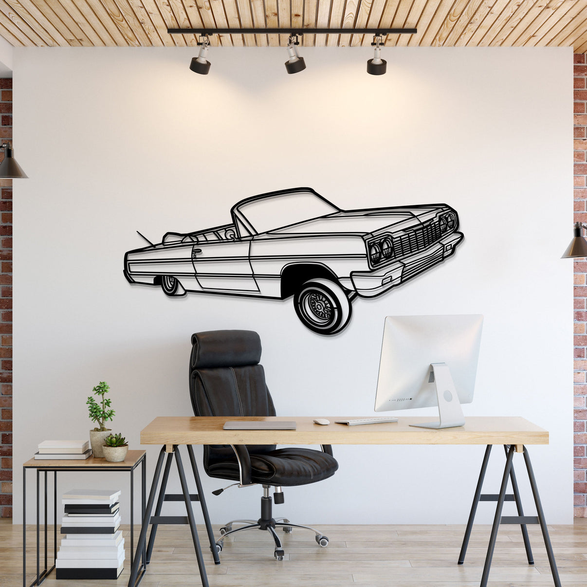 1964 Chevrolet Impala Convertible Lowrider perspective metal wall art – iconic lowrider silhouette décor