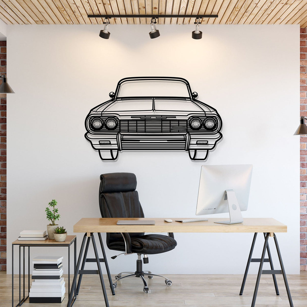1964 Chevrolet Impala SS front view metal wall art – laser‑cut steel silhouette with matte powder‑coat finish