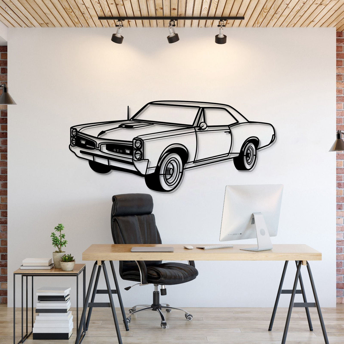Pontiac Firebird Trans (1969) perspective metal wall art – laser-cut 2 mm textured steel with matte powder-coat finish