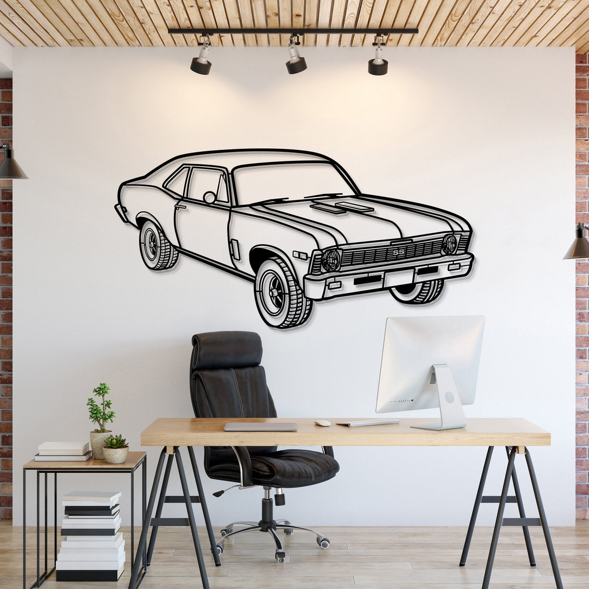 Chevrolet Nova Yenko (1969) perspective metal wall art – laser-cut 2 mm textured steel with matte powder-coat finish