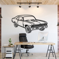 Chevrolet Nova Yenko (1969) perspective metal wall art – laser-cut 2 mm textured steel with matte powder-coat finish