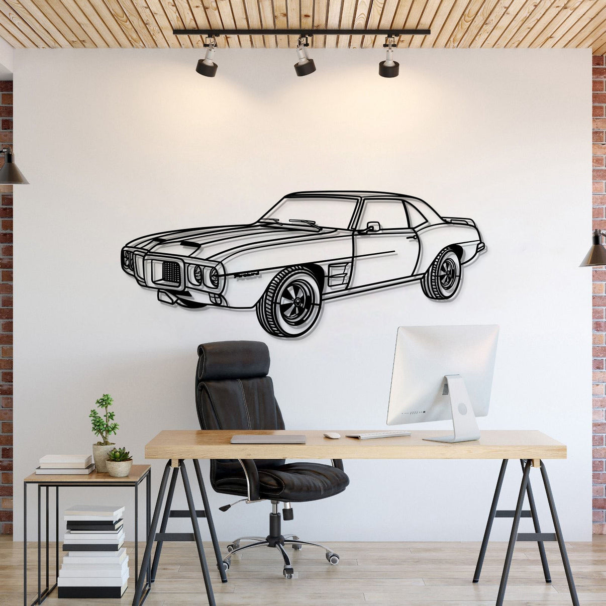 Pontiac Firebird Trans (1969) perspective metal wall art – laser‑cut 2 mm textured steel with matte powder‑coat finish