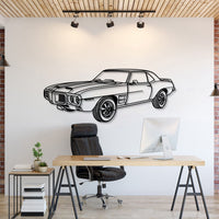 Pontiac Firebird Trans (1969) perspective metal wall art – laser‑cut 2 mm textured steel with matte powder‑coat finish