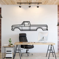 Metal car wall art featuring Ford F-150 6th Gen 1975 enhancing garage décor