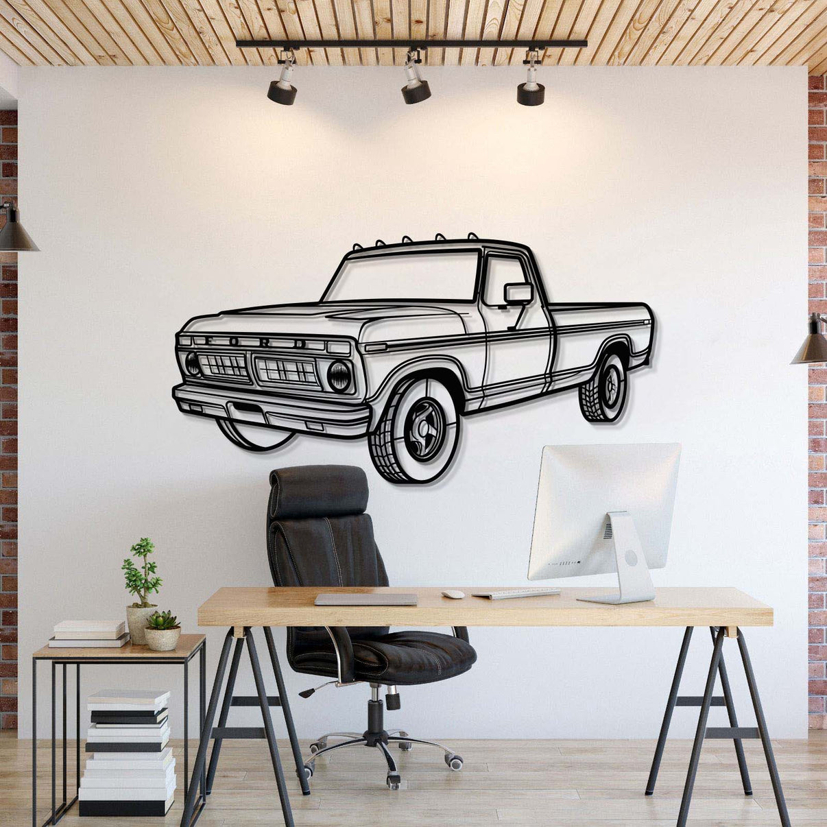 1975 Ford F‑150 perspective metal wall art laser cut 2 mm steel silhouette