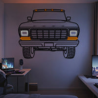 1979 F-150 front view neon-lit metal wall art