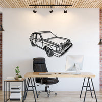 Plymouth Horizon (1980) perspective metal wall art – laser-cut 2 mm textured steel with matte powder-coat finish