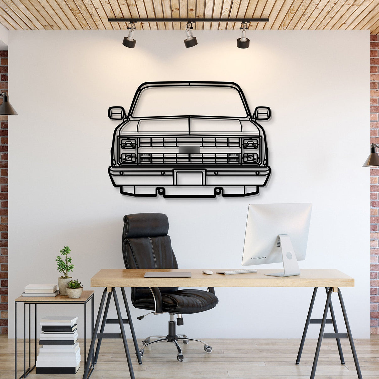1985 Chevrolet K10 front view metal wall art – laser‑cut steel silhouette with matte powder‑coat finish