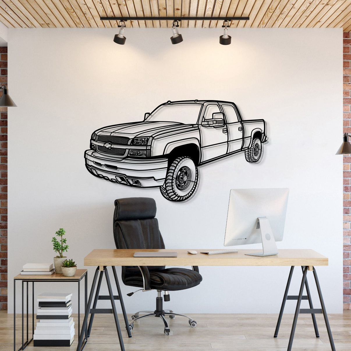 Chevrolet Silverado 2500 (2003) perspective metal wall art – laser-cut 2 mm textured steel with matte powder-coat finish