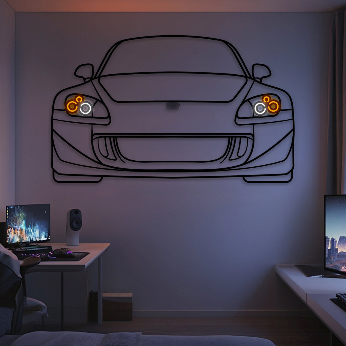 2004 Honda S2000 front view neon-lit metal wall art
