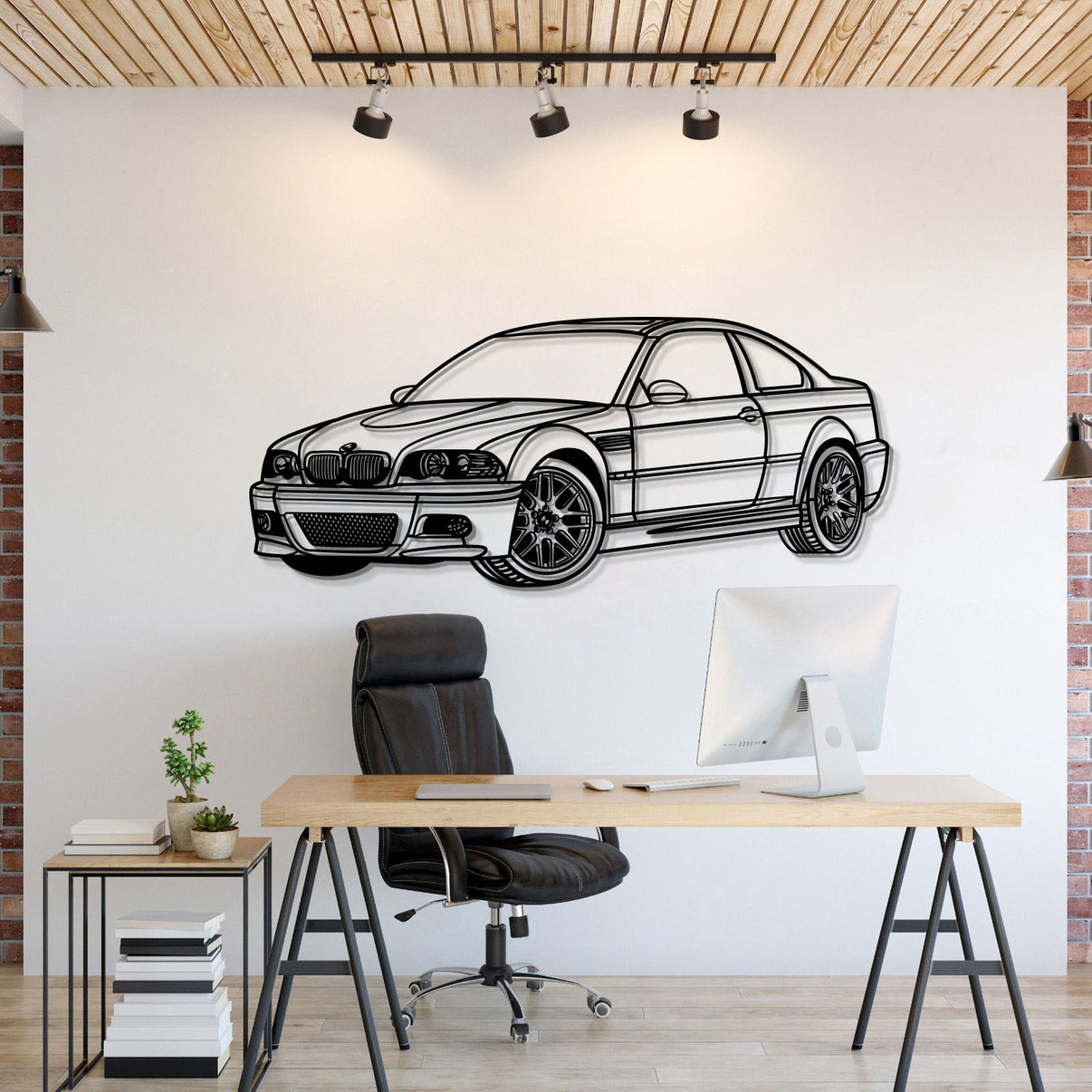 BMW E46 perspective metal wall art laser cut 2 mm steel silhouette