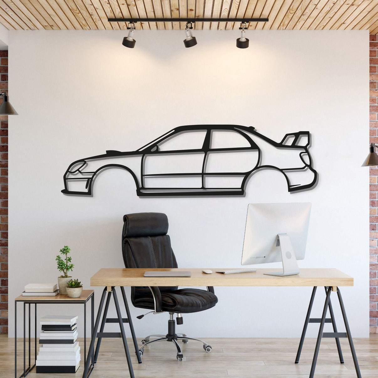 Metal car wall art featuring Subaru Impreza WRX STI Hawkeye 2006 enhancing garage décor