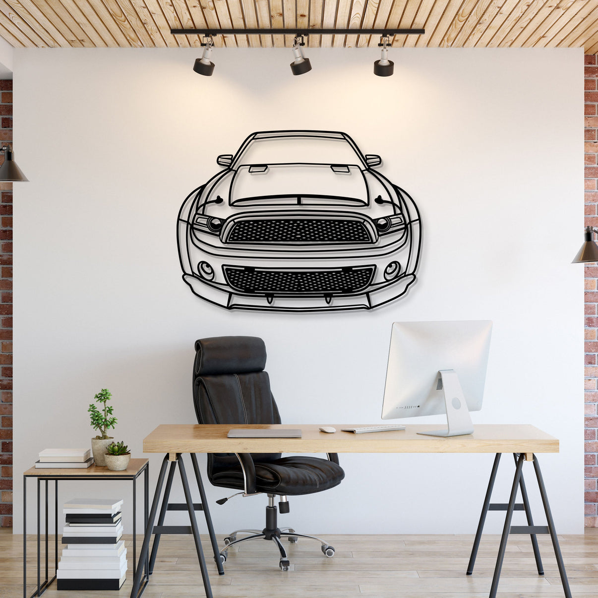 2013 Mustang Shelby Super Snake front view metal wall art – laser-cut steel silhouette with matte powder coat finish