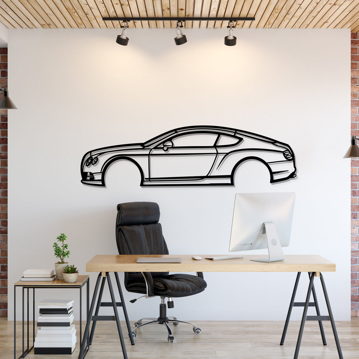 Bentley Continental metal car wall art adds luxury grand tourer elegance to a modern living room