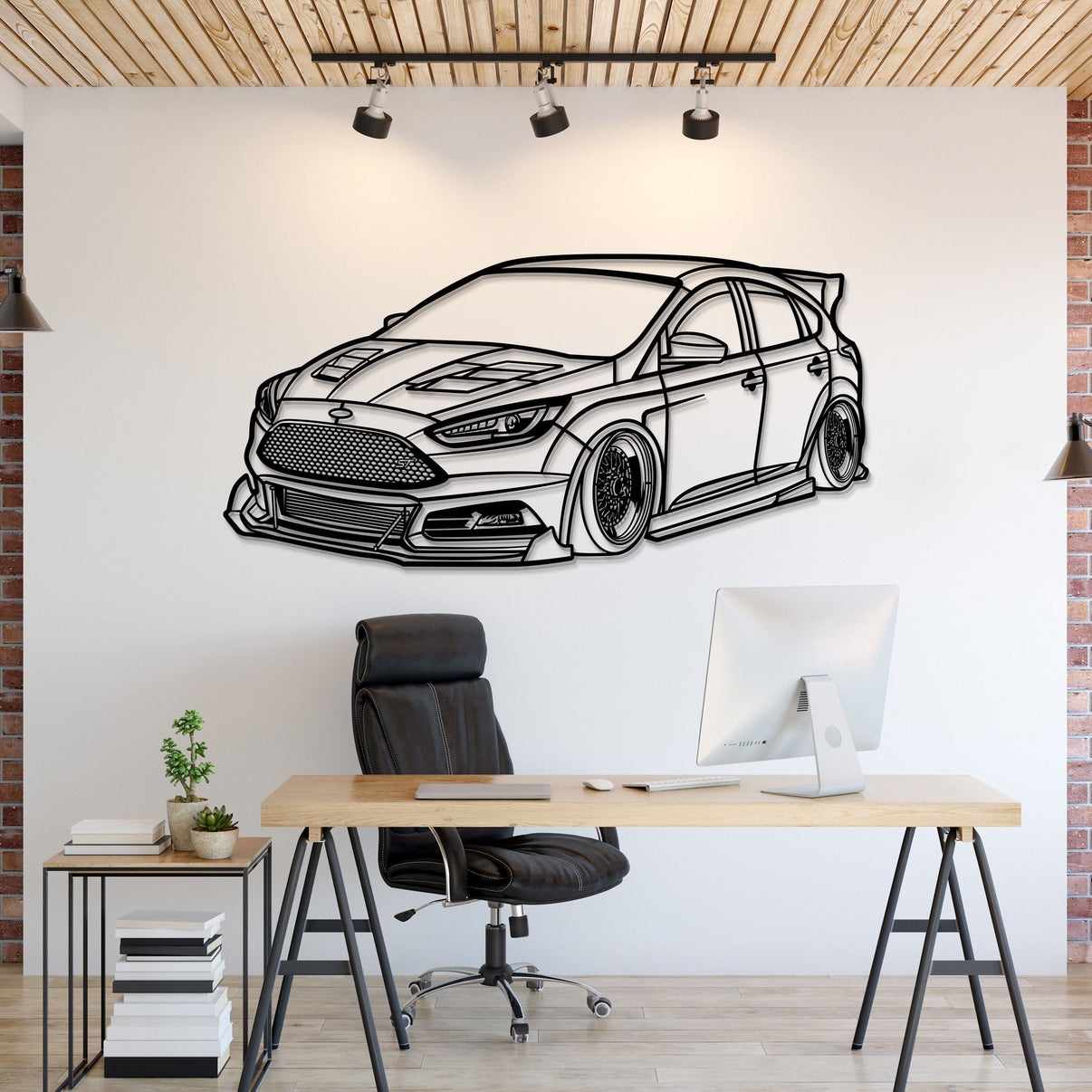 2015 Ford Focus ST perspective view metal wall art – laser‑cut steel silhouette with matte powder‑coat finish