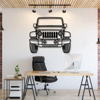 2015 Jeep Wrangler front view metal wall art – laser-cut steel silhouette with matte powder-coated finish