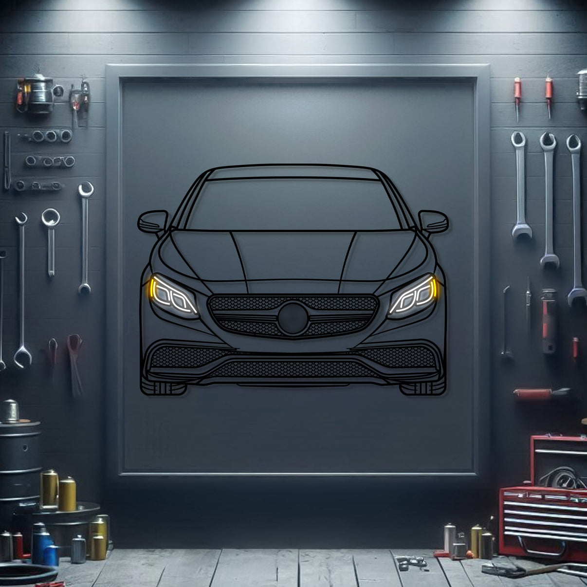 Mercedes‑Benz S63 AMG 2015 front silhouette neon wall art – ready‑to‑hang luxury car décor for garage, office, or living room