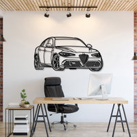 Alfa Romeo Giulia Quadrifoglio perspective metal wall art – laser‑cut 2 mm textured steel with matte powder‑coat finish