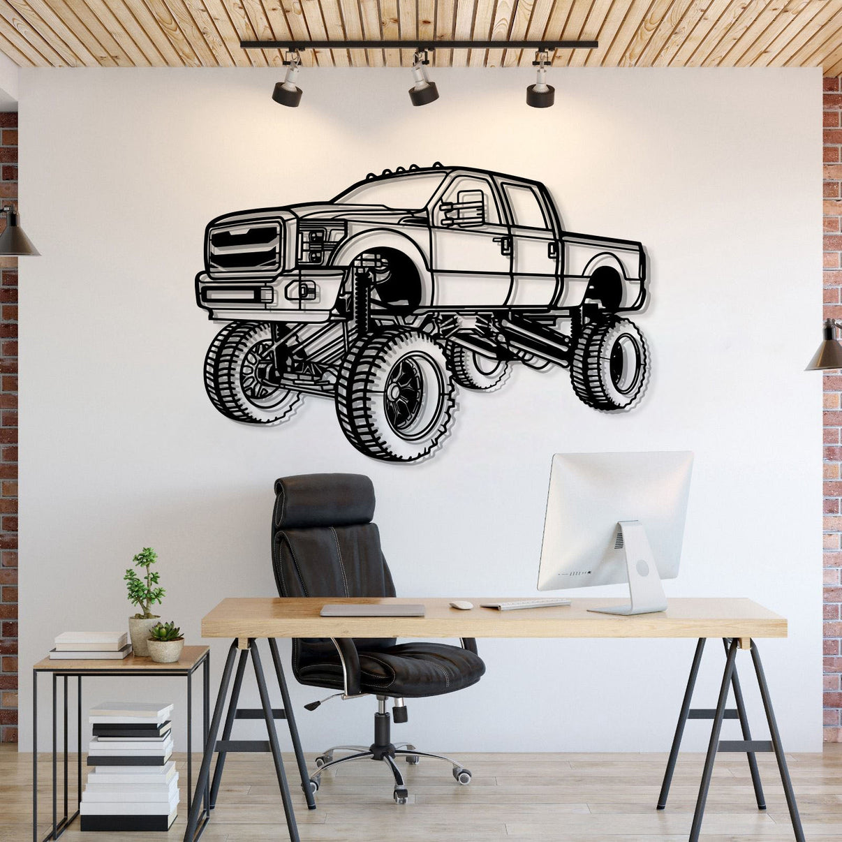 Ford F-250 4x4 (2016) perspective metal wall art – laser-cut 2 mm textured steel with matte powder-coat finish