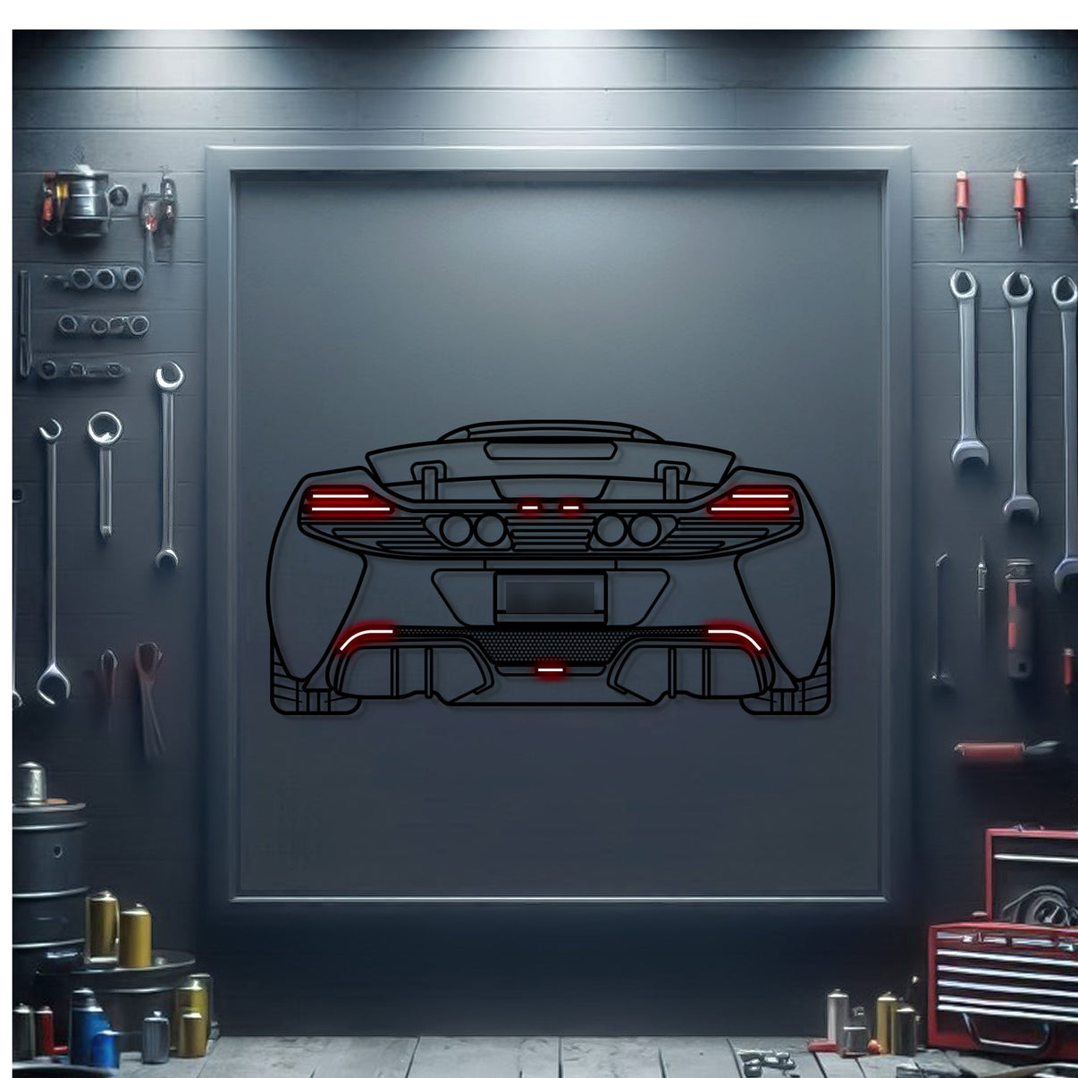 McLaren 650S 2016 back silhouette neon wall art – ready-to-hang supercar décor for garage, office, or living space