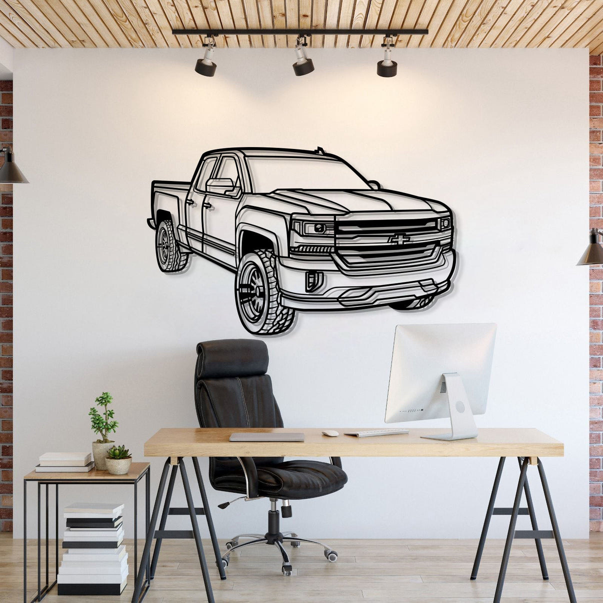 Chevrolet 2018 Silverado 1500 LT perspective metal wall art – laser-cut 2 mm textured steel with matte powder‑coat finish