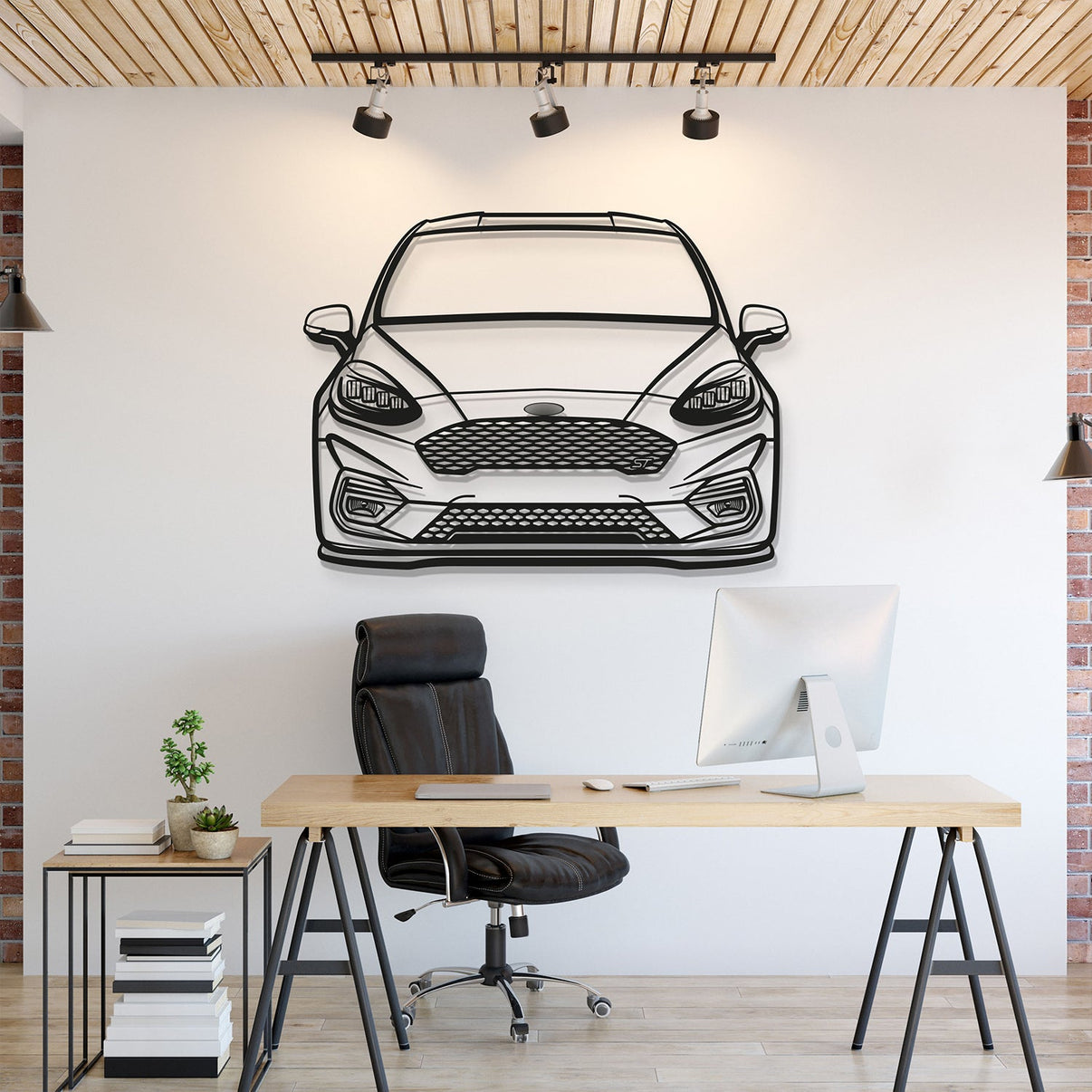 2018 Ford Fiesta ST MK8 front view metal wall art – laser-cut 2 mm steel silhouette with matte powder-coated finish