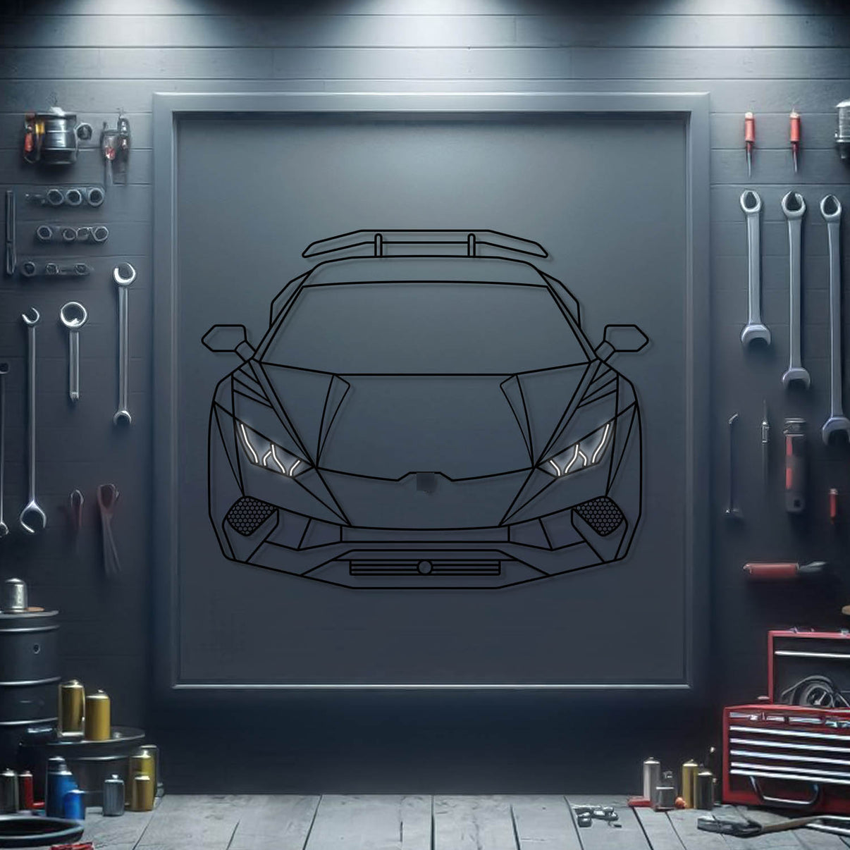 2019 Lamborghini Huracan Performante front view metal neon car wall art – laser‑cut steel décor for exotic supercar enthusiasts