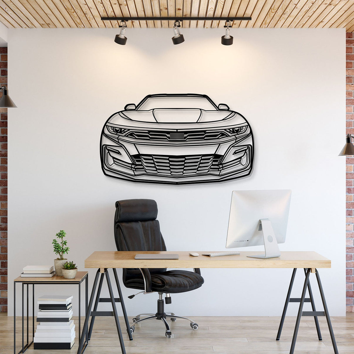 2019 Chevrolet Camaro front view metal wall art – laser‑cut steel silhouette with matte powder‑coat finish