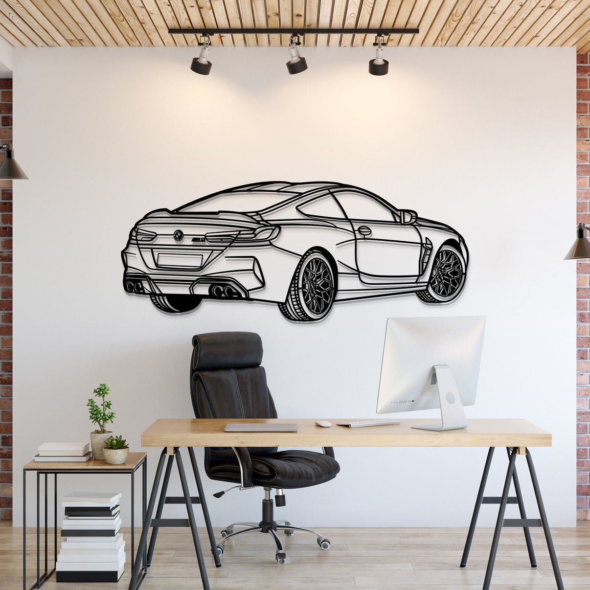 2020 BMW M8 Competition perspective metal wall art – high-performance coupe silhouette décor