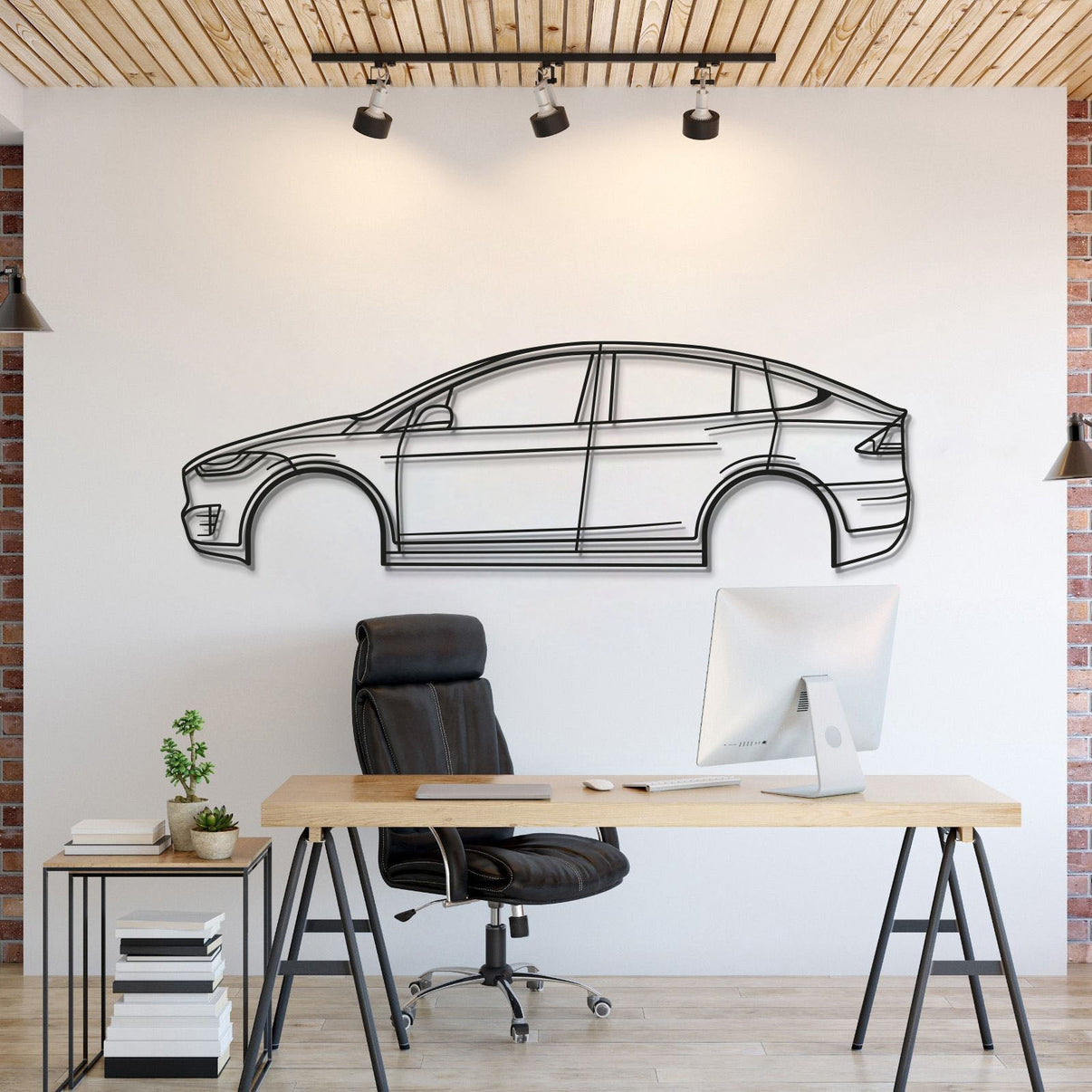 1. 2020 Model X Performance metal wall art crafted from laser-cut 2 mm steel with matte textured finish and elevation screws for a 3D floating effect.
