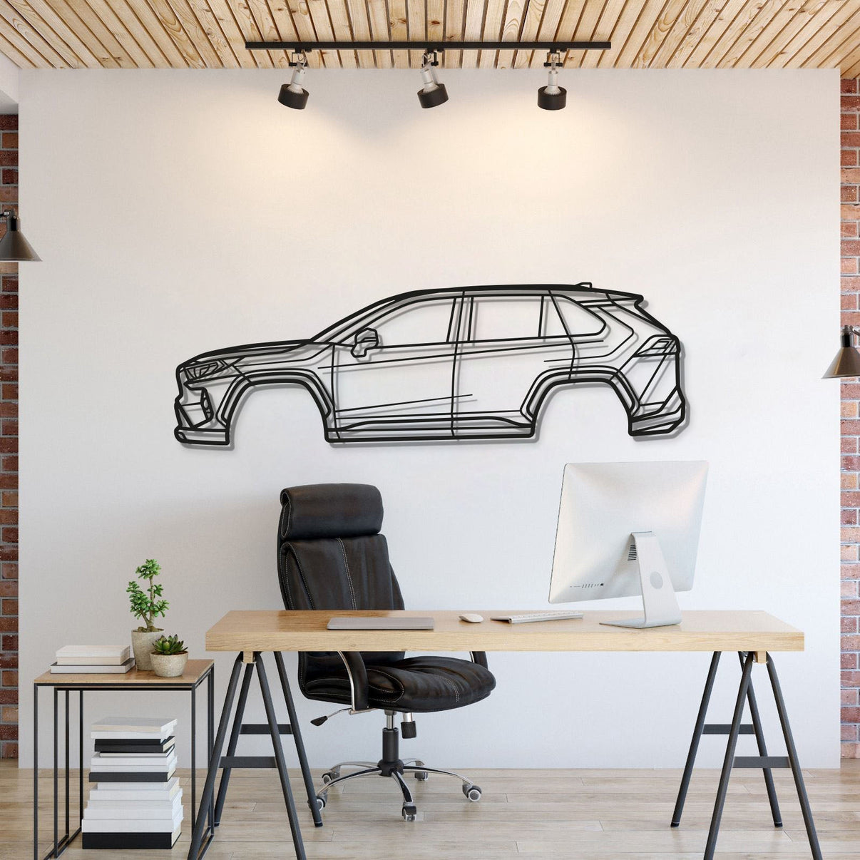 2021 RAV4 Prime 5th Gen (XA50) laser-cut steel wall art with matte textured finish for modern automotive decor