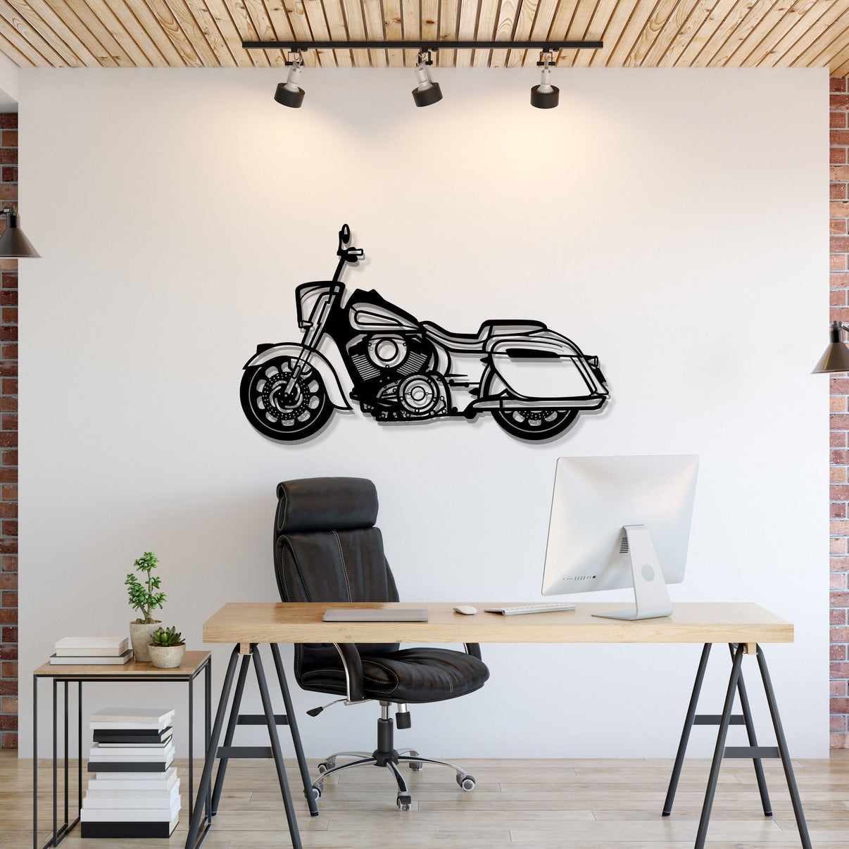 Indian Springfield Dark Horse metal motorcycle wall art adds bold touring elegance to a modern living room