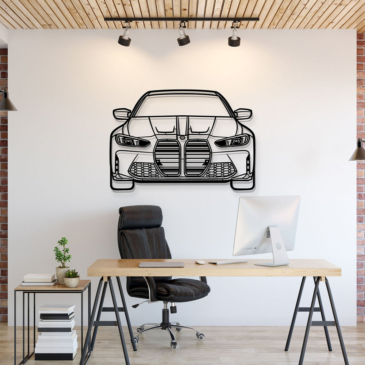 2022 BMW M3 front view metal wall art – laser-cut steel silhouette with matte powder-coat finish