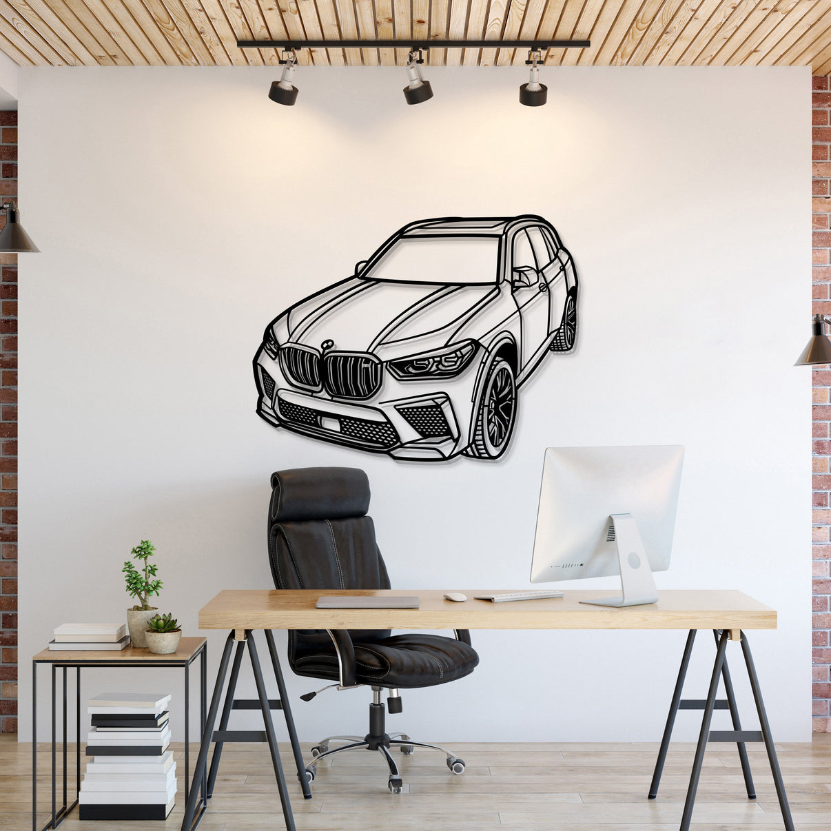 BMW X5 M (2022) perspective metal wall art – laser‑cut 2 mm textured steel with matte powder‑coat finish