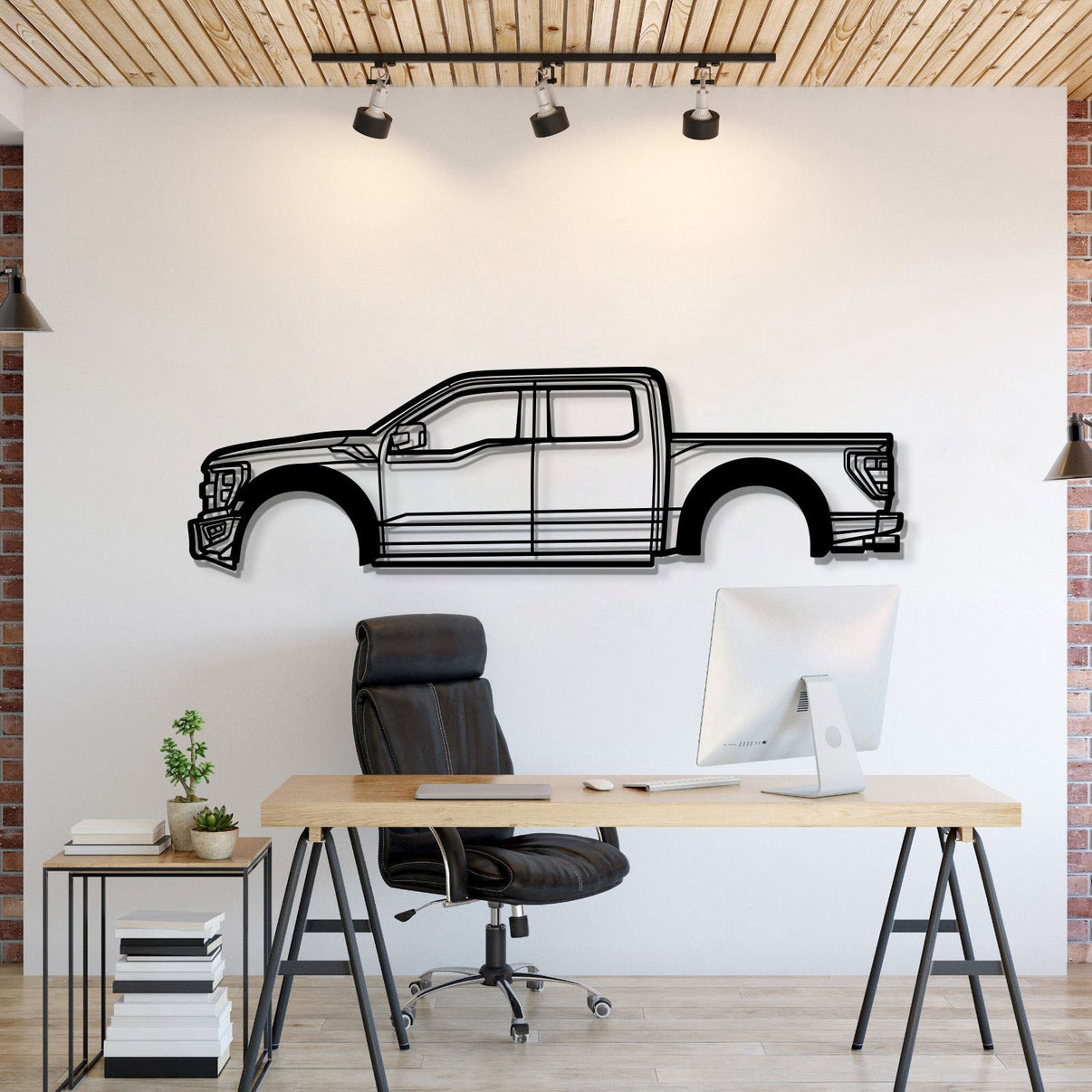 Metal car wall art featuring Ford F-150 Raptor 3rd Gen 2022 enhancing garage décor