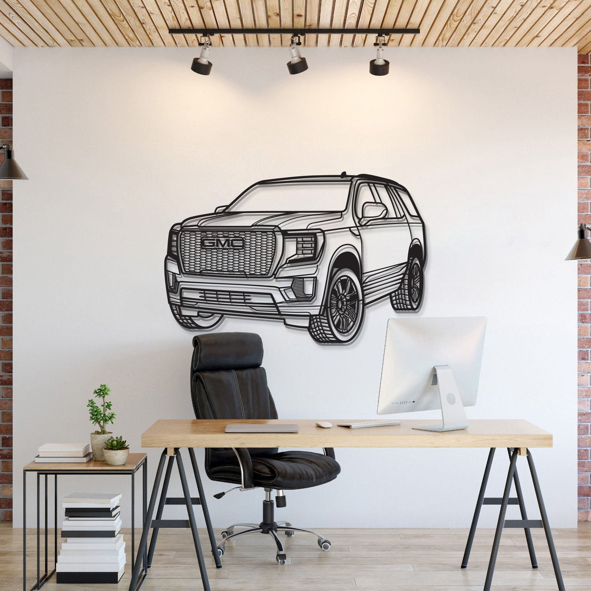 GMC Yukon Denali Ultimate (2023) perspective metal wall art – laser-cut 2 mm textured steel with matte powder-coat finish