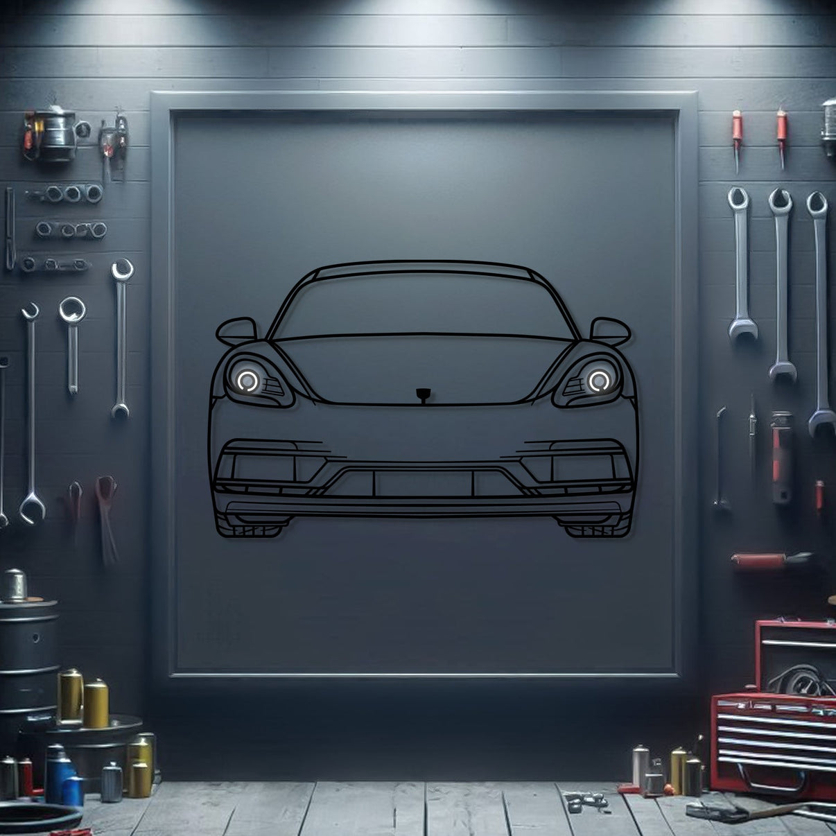 Porsche Cayman GTS 4.0 2023 front silhouette neon wall art – ready-to-hang performance sports car décor for garage, office, or living room