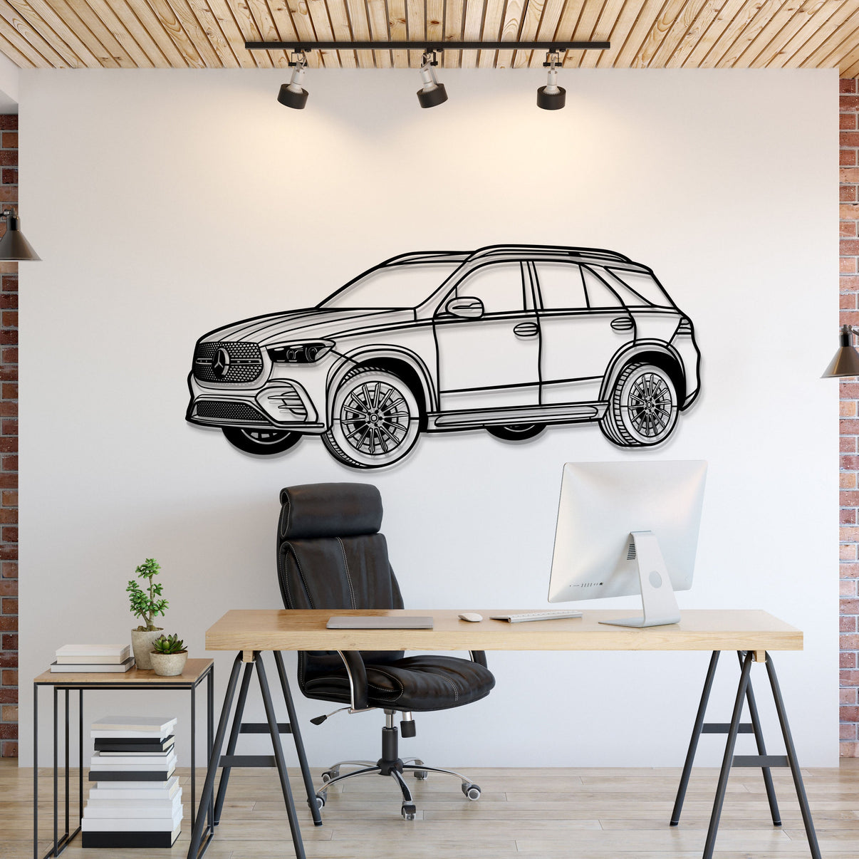2024 Mercedes‑Benz GLE 350 perspective view metal wall art – laser‑cut steel silhouette with matte powder‑coat finish
