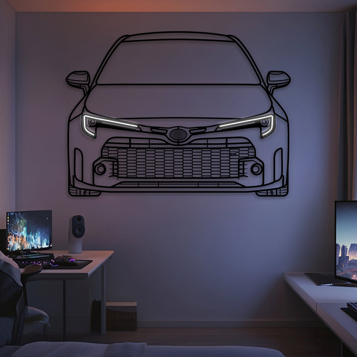2024 GR Corolla front view neon-lit metal wall art