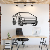 Tesla Cybertruck (2025) perspective metal wall art – laser‑cut 2 mm textured steel with matte powder‑coat finish