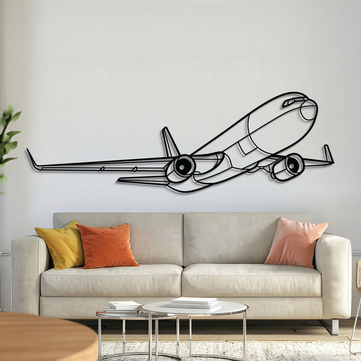 Boeing 767-300F cargo airliner angle wall art – laser-cut 2 mm steel, textured, dyed, matte powder-coat, ready to hang
