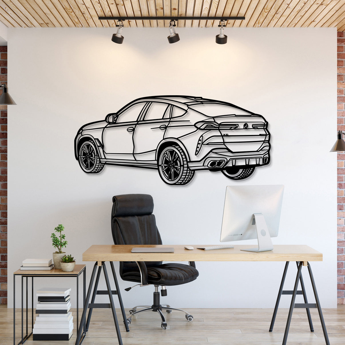 BMW X6 perspective metal wall art – laser‑cut 2 mm textured steel with matte powder‑coat finish